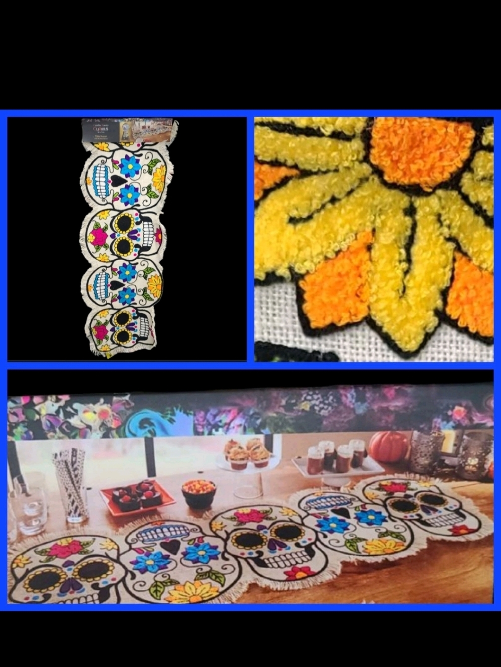 Cynthia Rowley Sugar Skull Day Of Dead Muertos Embroidered Table Runner Decor
